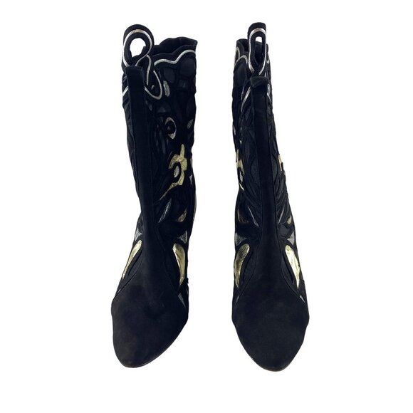 VNTG Sacha London Boho Chic 80s Metallic Mesh Goth Witchy Suede 3" Heels Boot 9B - Picture 4 of 15